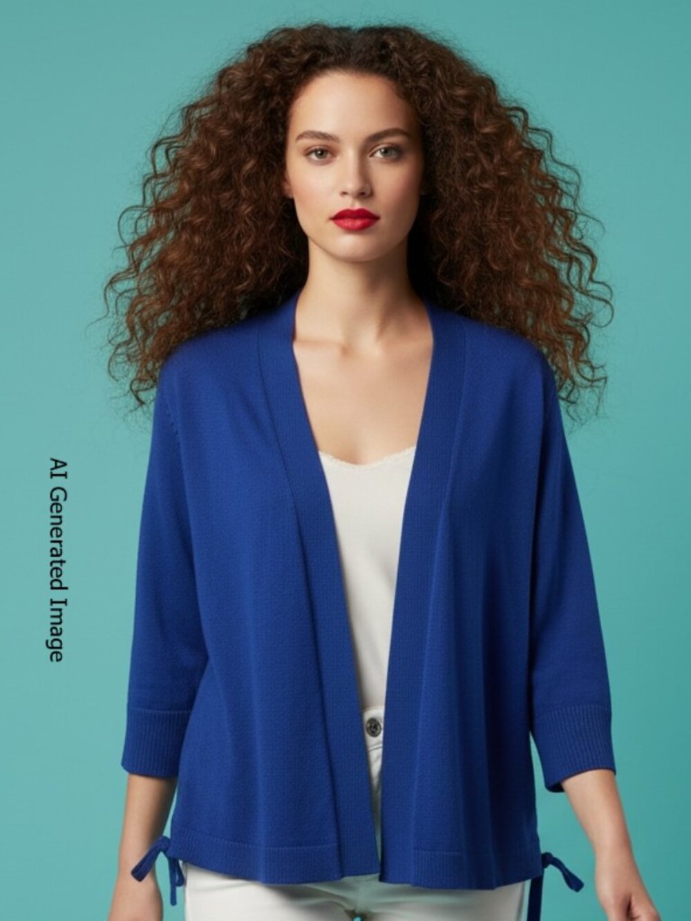 89th & Madison Royal Blue Open Front Cardigan M Side Lace 3/4 Sleeve